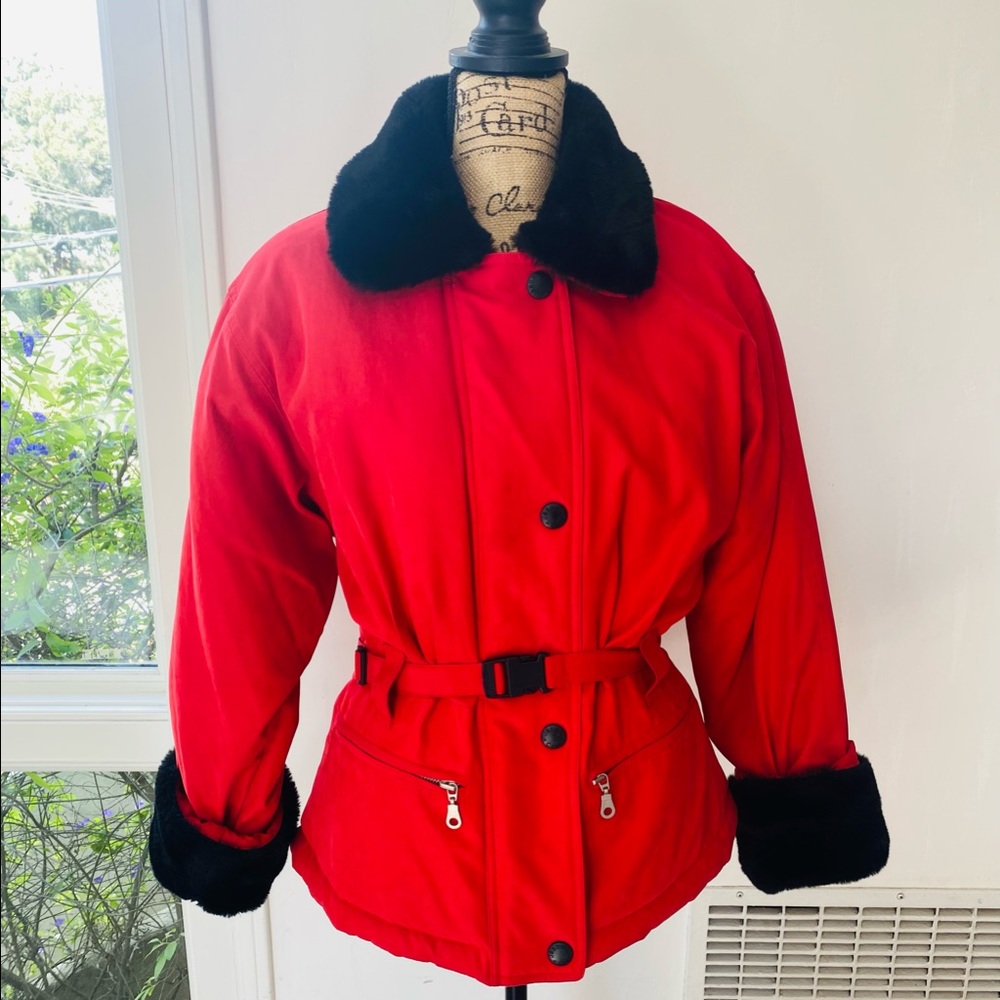 RED COAT by Jason Cole with Black Fur Sleeves & Collar